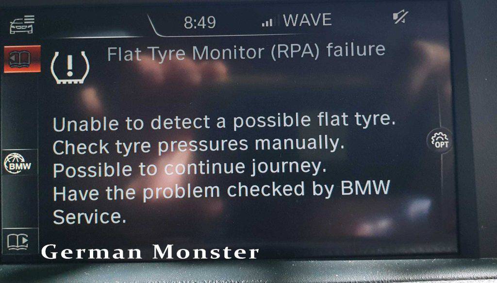 ارور و خطای Flat tyre monitor (RPA) در بی ام و